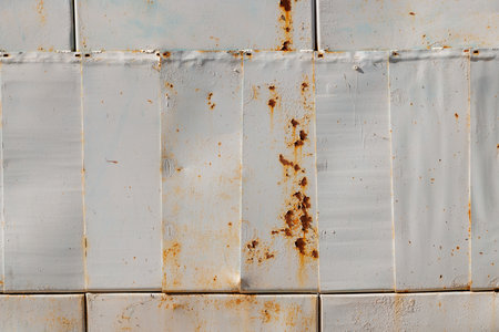 steel sheets patchwork painted gray with rust spots closeup full-frame background and textureの写真素材