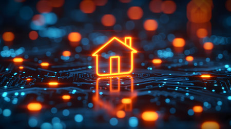 House hologram in futuristic digital backgroundの素材