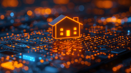House hologram in futuristic digital backgroundの素材