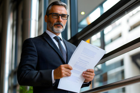 Busy middle aged executive manager holding documentの素材