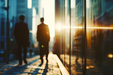 Close up abstract business background with businessmen navigating the cityscape, Interacting and collaboratingの素材