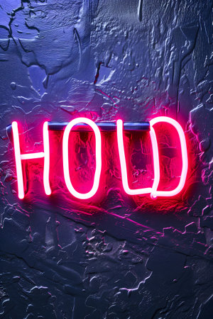 Neon inscription hold on dark shabby wallの素材