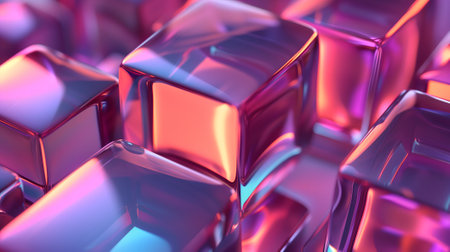 abstract background of glass cubes with colorful orange and pink lightingの素材