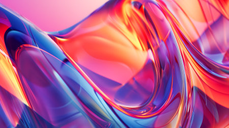 abstract background of wavy glass with colorful orange and pink lightingの素材