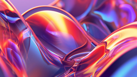 abstract background of wavy glass with colorful orange and pink lightingの素材