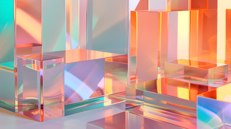 abstract background of glass cuboids with bright pastel colorful lightの素材