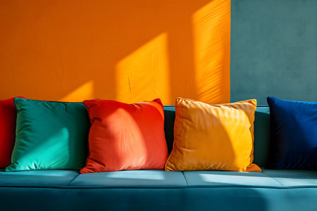 Colorful vivid interior decorated with sofa and pillowsの素材