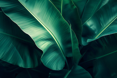 Abstract tropical banana leaves dark green full-frame backgroundの素材