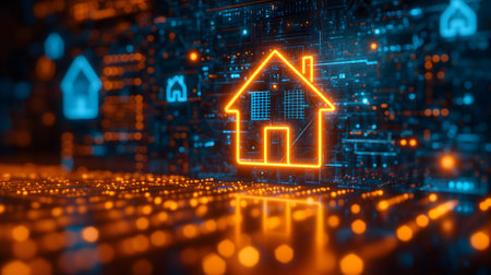 House hologram in futuristic digital backgroundの素材