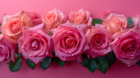 A lush bouquet of roses with dew dropsの素材