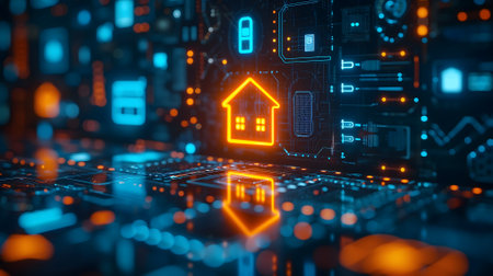 House hologram in futuristic digital backgroundの素材
