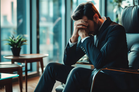 Businessman seated in his chair and thinking.の素材