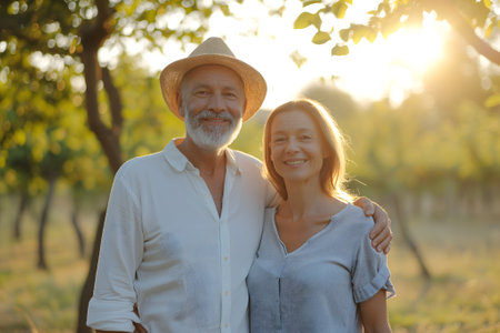 senior heterosexual Caucasian couple in beautiful summer natureの素材