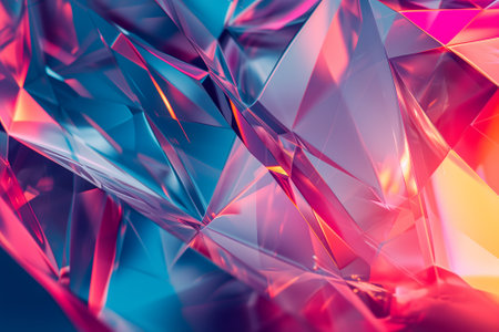 abstract background of wavy glass with colorful orange and pink lightingの素材
