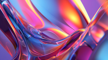 abstract background of wavy glass with colorful orange and pink lightingの素材