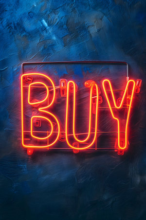 Neon inscription buy on dark shabby wallの素材