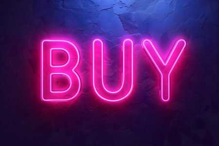 Neon inscription buy on dark shabby wallの素材