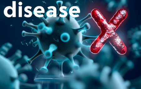 disease X conceptual composition with coronaviruses for new pandemic topicの素材