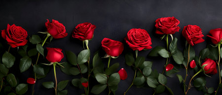 red roses on black background with copy spaceの素材