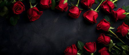 red roses on black background with copy spaceの素材