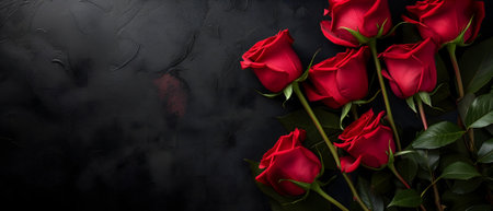 red roses on black background with copy spaceの素材