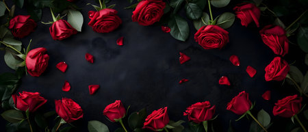red roses on black background with copy spaceの素材