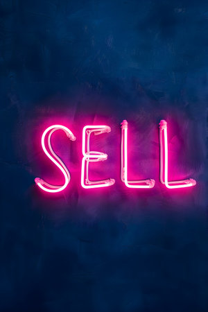 neon inscription word sell on dark shabby wallの素材