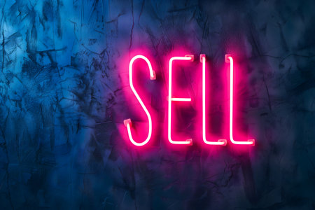 neon inscription word sell on dark shabby wallの素材
