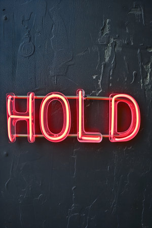 Neon inscription hold on dark shabby wallの素材