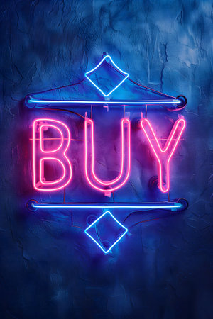 Neon inscription buy on dark shabby wallの素材