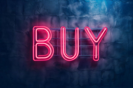 Neon inscription buy on dark shabby wallの素材