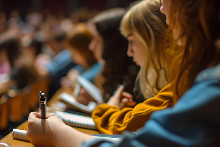 Close up, concept of students studying in a classroom lectureの素材
