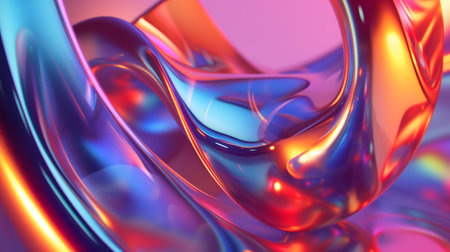 abstract background of wavy glass with colorful orange and pink lightingの素材