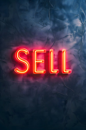 neon inscription word sell on dark shabby wallの素材
