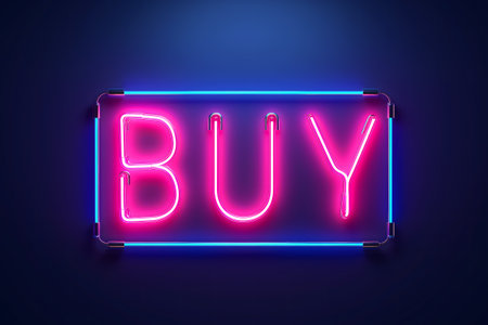 Neon inscription buy on dark shabby wallの素材