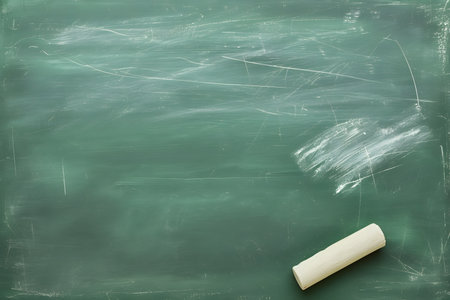 First-class, An empty green chalkboard with an eraser and white chalk, ready for Teachers Dayの素材