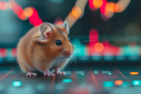 hamster in front of blurry trading charts, novice in stock exchange and asset market conceptの素材