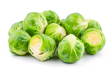 Small heap of brussels sprouts on white backgroundの素材