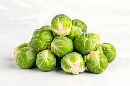 Small heap of brussels sprouts on white backgroundの素材