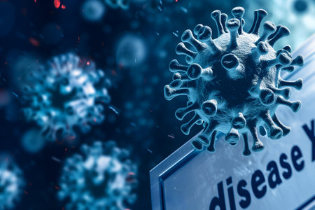 disease X conceptual composition with coronaviruses for new pandemic topicの素材