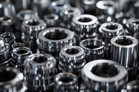 shiny steel turned industrial made parts backgroundの素材