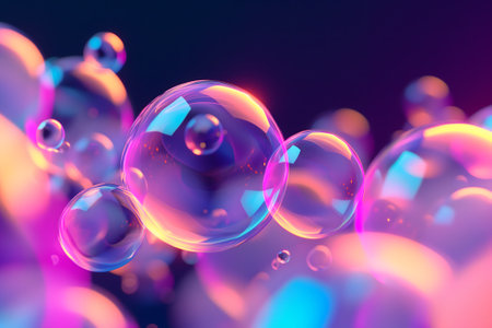 abstract pink and cyan shiny bubble shapes background and wallpaperの素材