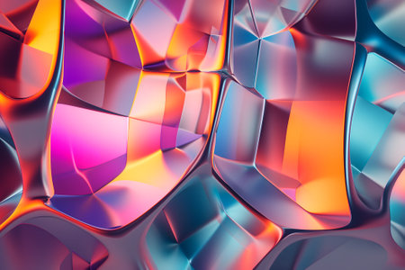 abstract background of wavy glass with colorful orange and pink lightingの素材
