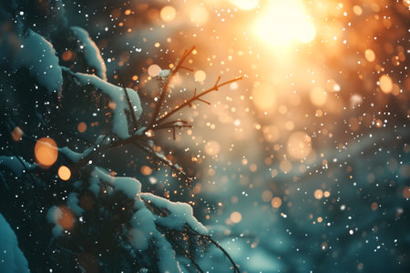 generic snowfall closeup background with selective focusの素材