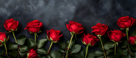 red roses on black background with copy spaceの素材