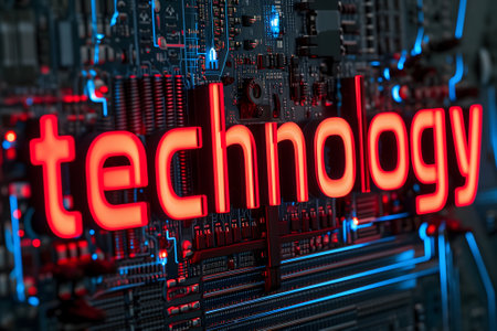 the word technology on circuit board background, closeupの素材