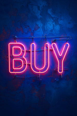 Neon inscription buy on dark shabby wallの素材