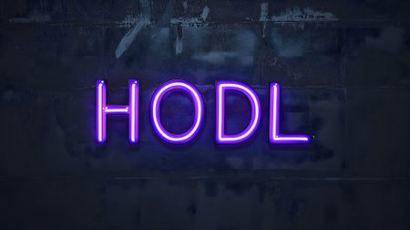 Neon inscription HODL on dark shabby wallの素材