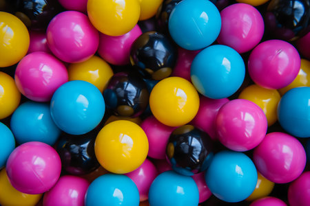 Full-frame background of piled colorful plastic ballsの素材