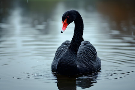 Black swan on water surface, close upの素材